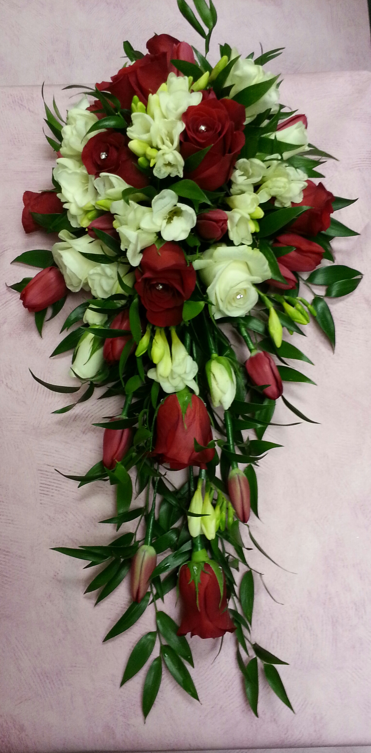 Eileen Jenkins red and ivory shower bouquet