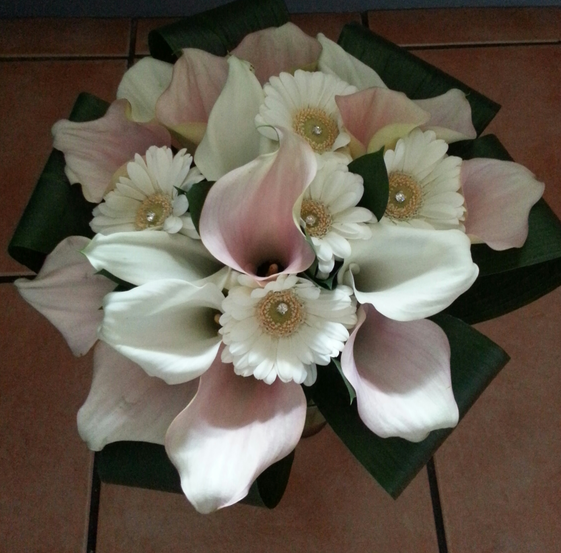 Eileen Jenkins ivory and pink blush cala lily bouquet