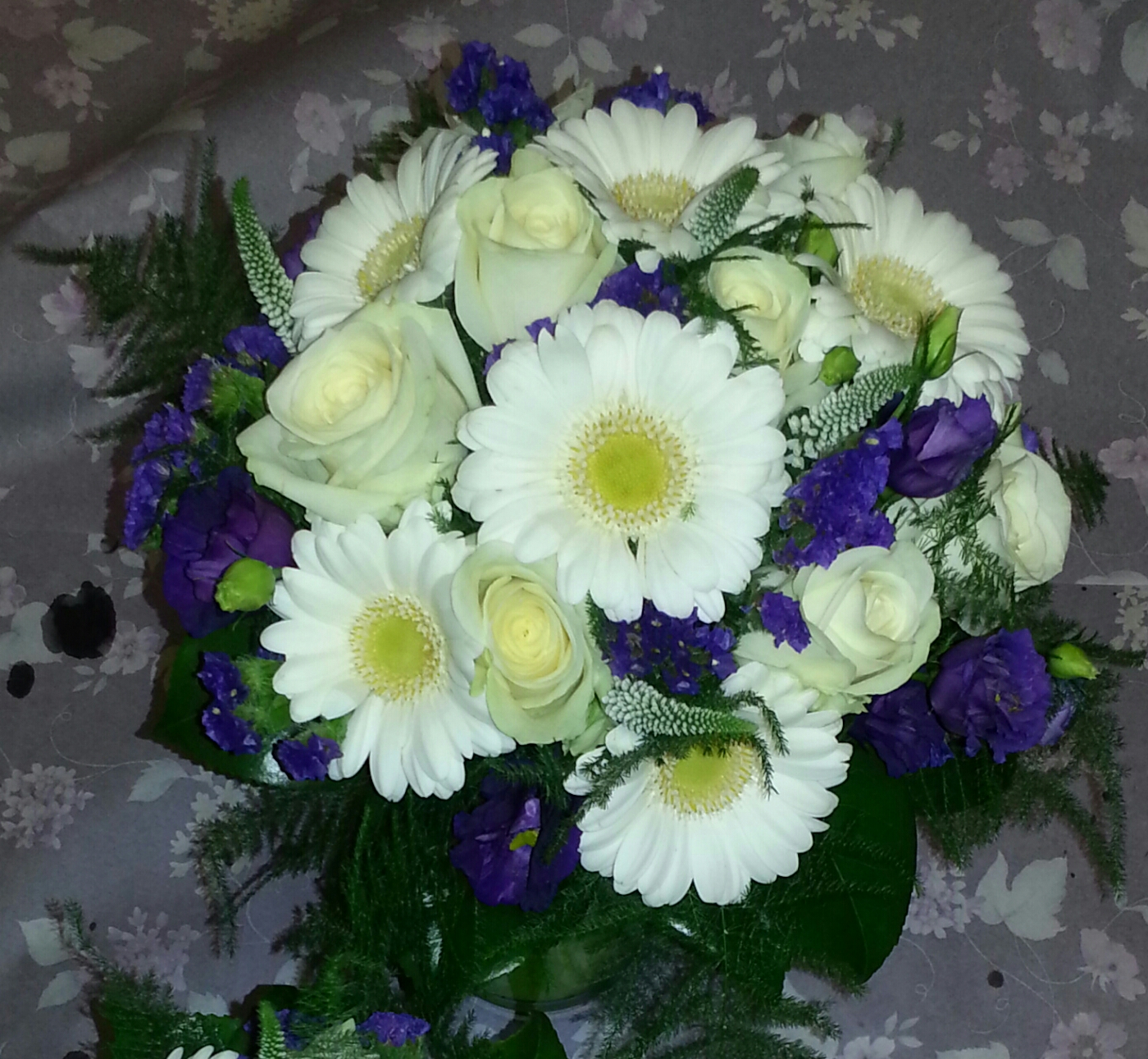 Eileen Jenkins minuet lizzianthus, gerbera and rose bouquet