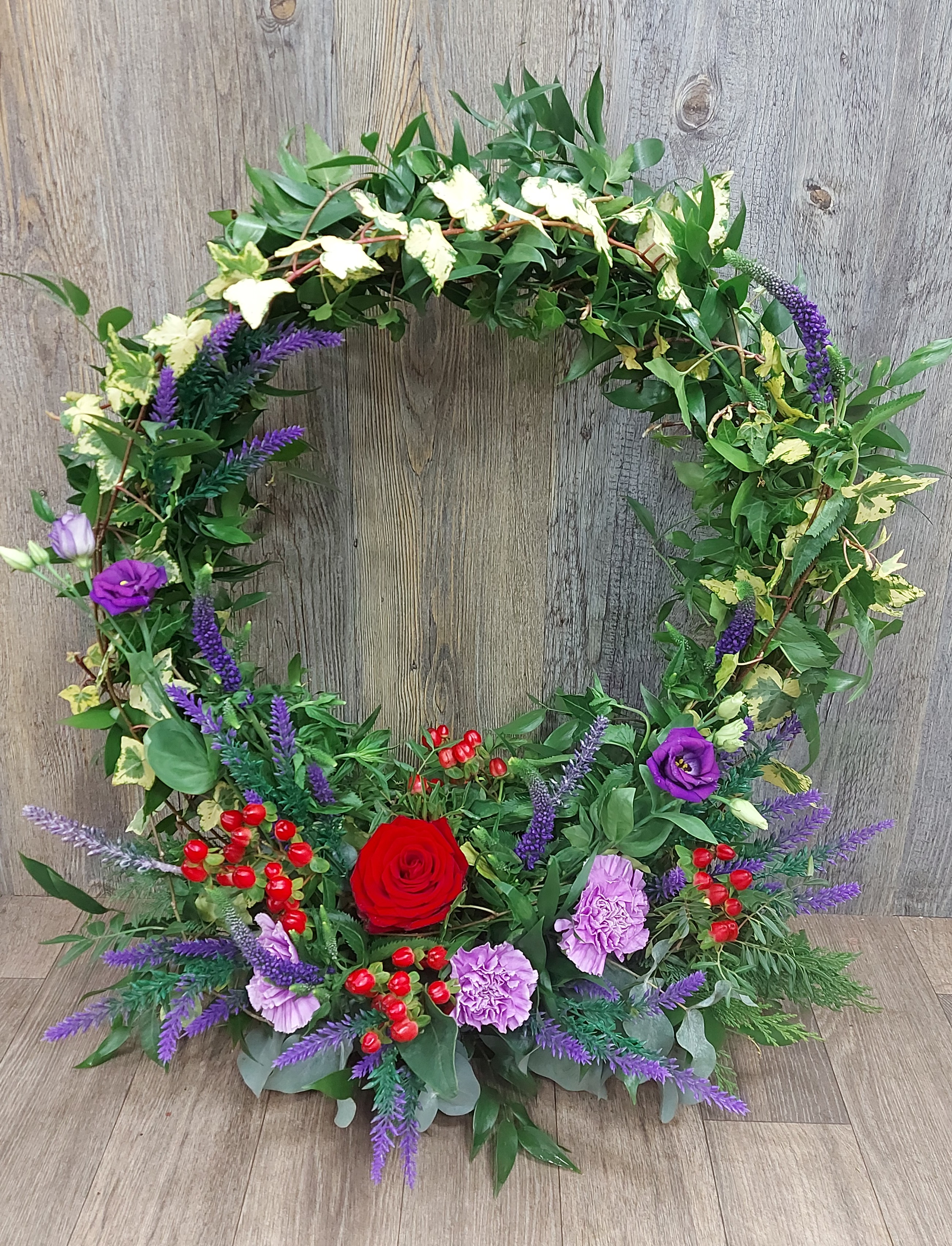 Eileen Jenkins Standing foliage wreath 