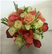 coral and ivory bridesmaids bouquet