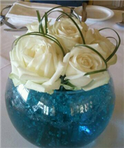 fish bowl with white rose posy inset