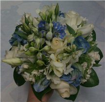 blue and ivory bridal posy