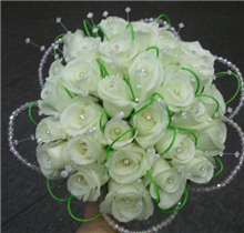 Compact Of White Roses, Looped Midollino Sticks And crystal beads