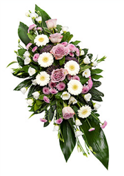 white and mauve double ended funeral spray