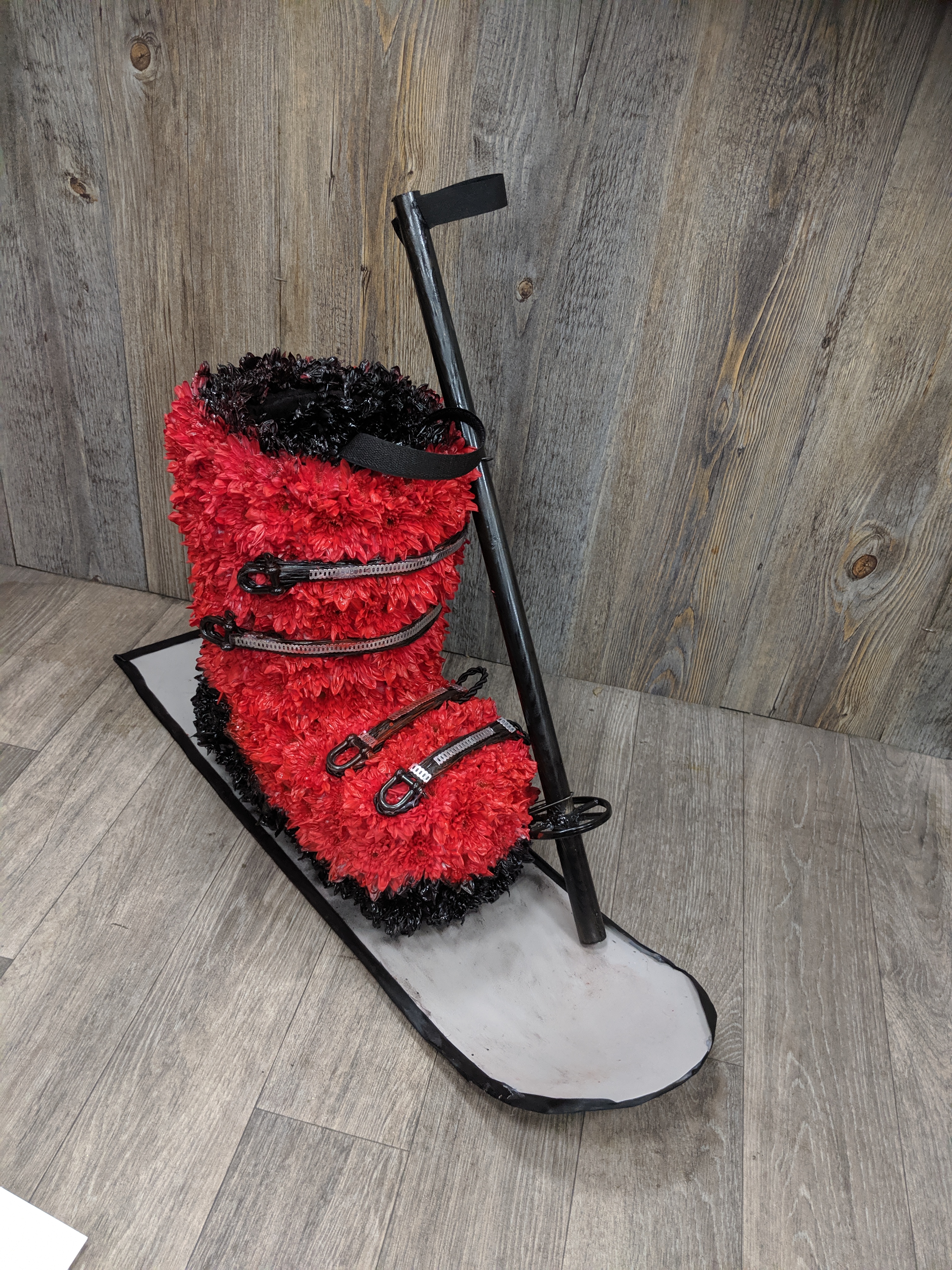 Eileen Jenkins Ski boot, ski and pole