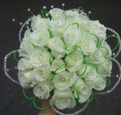 Eileen Jenkins Compact Of White Roses, Looped Midollino Sticks And crystal beads