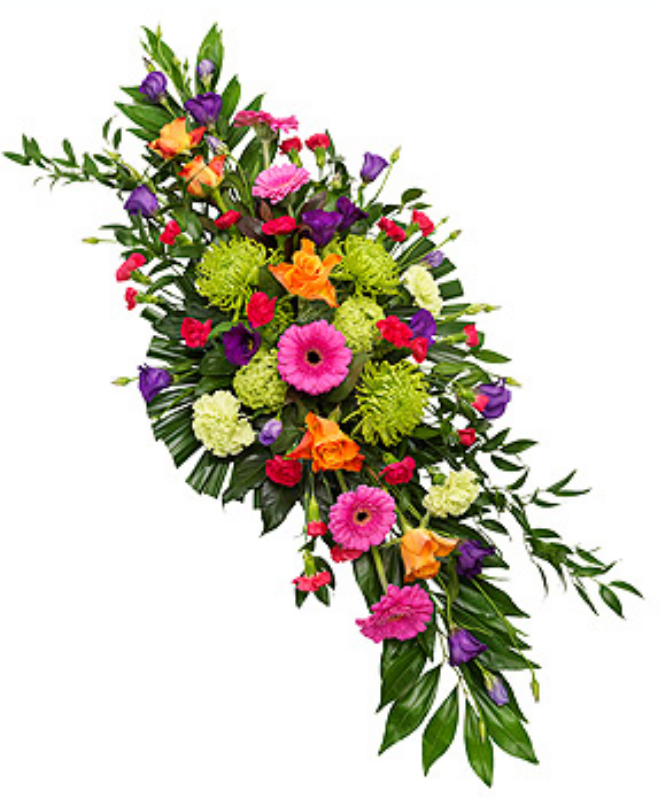 Eileen Jenkins vibrant double ended funeral spray