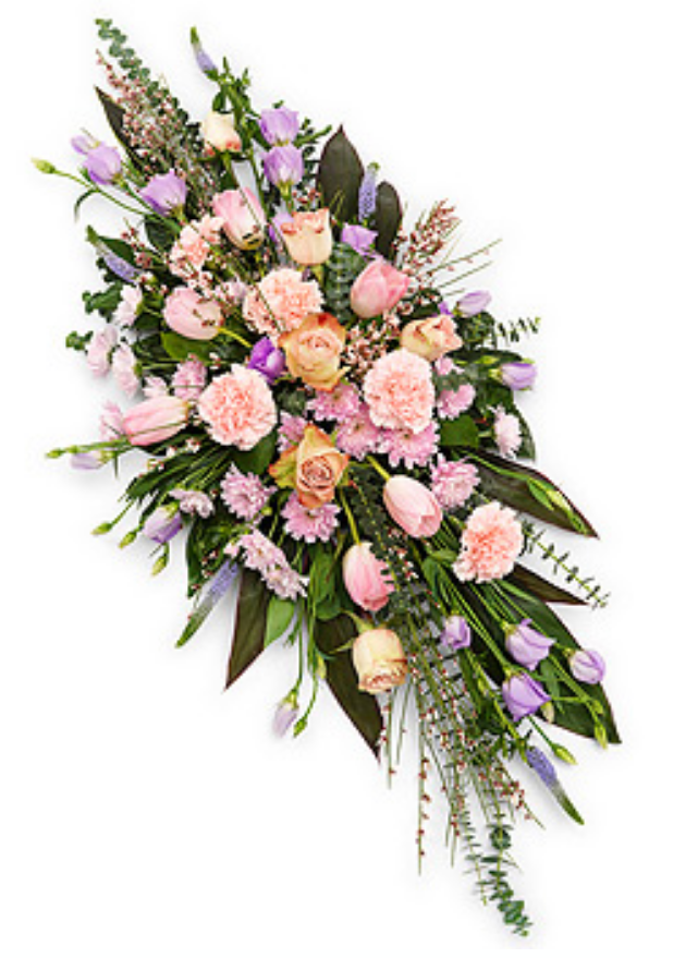 Eileen Jenkins pink and lilac double ended funeral spray