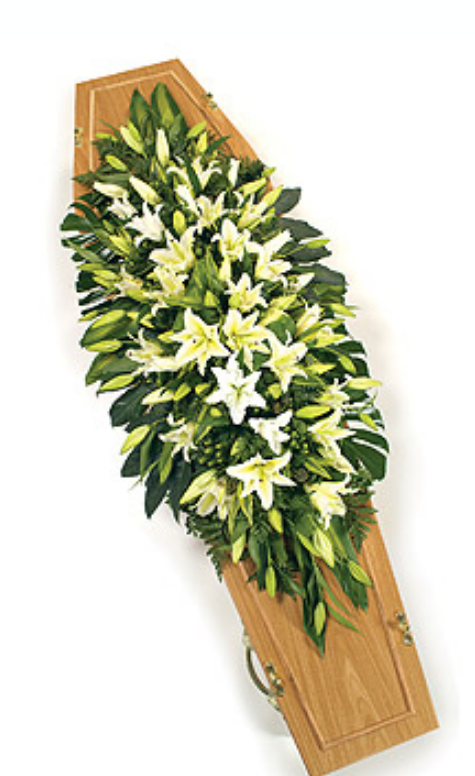 Eileen Jenkins all white lily casket